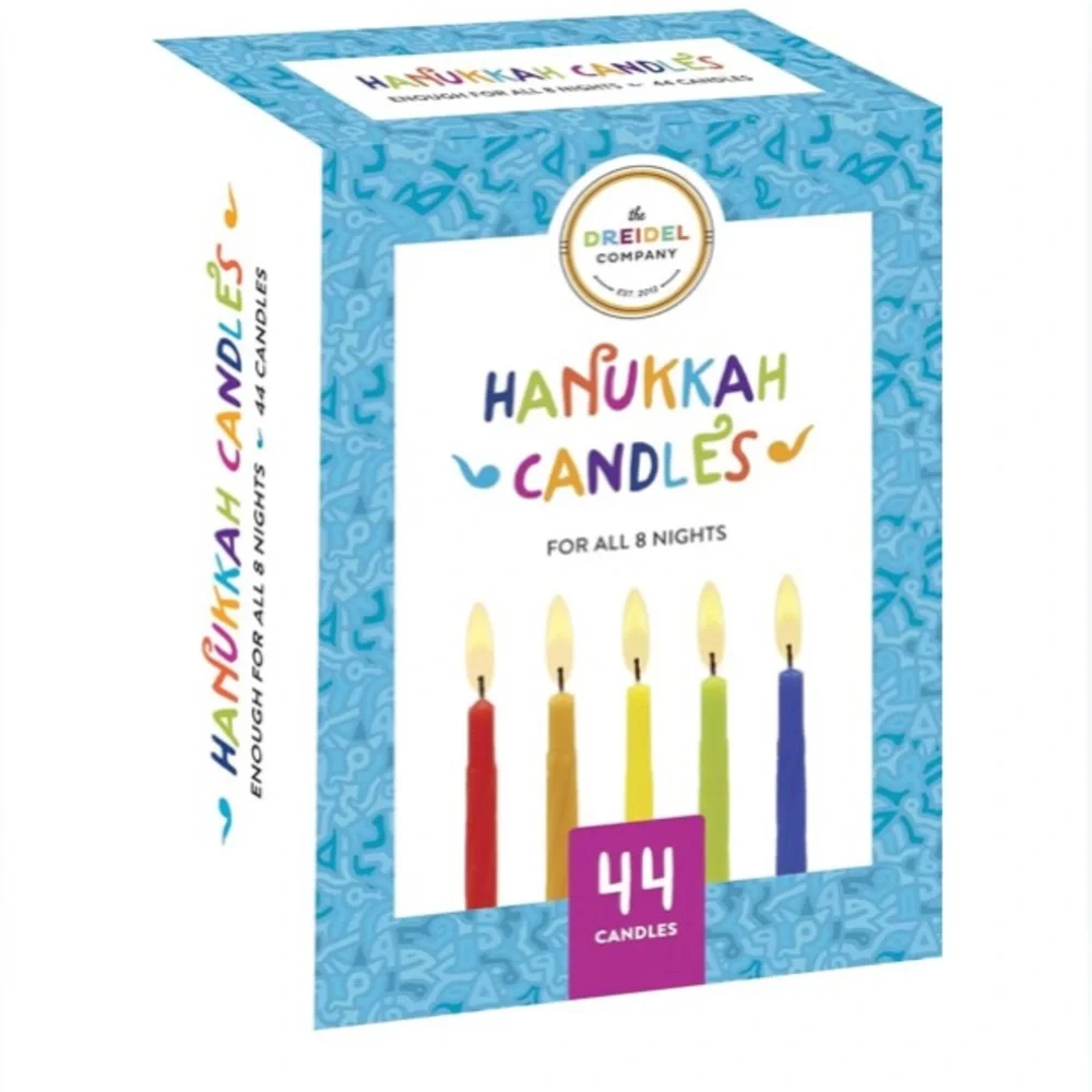 The Dreidel Company Hanukah Menorah, 44 Colored Candles, 4 Mini Dreidels & Gelt